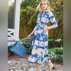 Spartina 449 Blue and Cream Floral Long Sleeve Dress